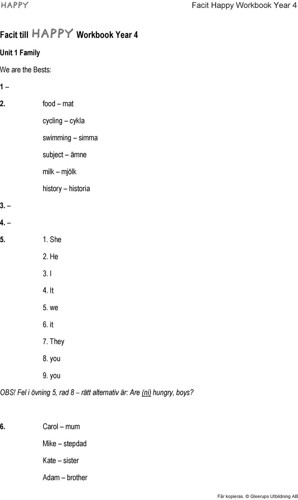 4. 5. 1. She 2. He 3. I 4. It 5. we 6. it 7. They 8. you 9. you OBS!