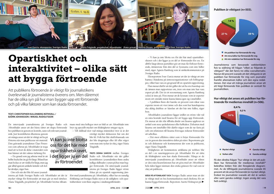 är viktigt för journalistikens överlevnad är journalisterna överens om. Men däremot har de olika syn på hur man bygger upp ett förtroende och på vilka faktorer som kan skada förtroendet.