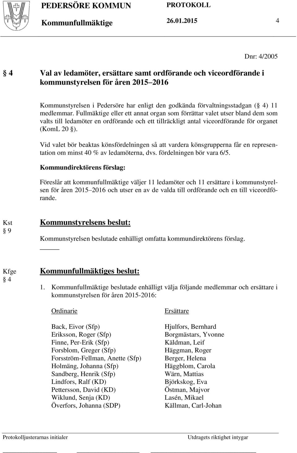 11 medlemmar. Fullmäktige eller ett annat organ som förrättar valet utser bland dem som valts till ledamöter en ordförande och ett tillräckligt antal viceordförande för organet (KomL 20 ).