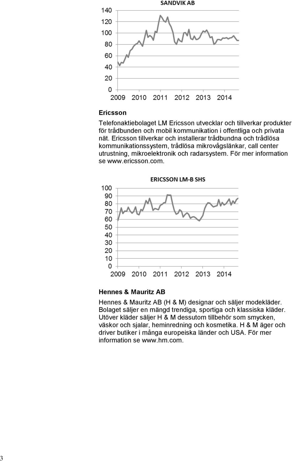 För mer information se www.ericsson.com. Hennes & Mauritz AB Hennes & Mauritz AB (H & M) designar och säljer modekläder.