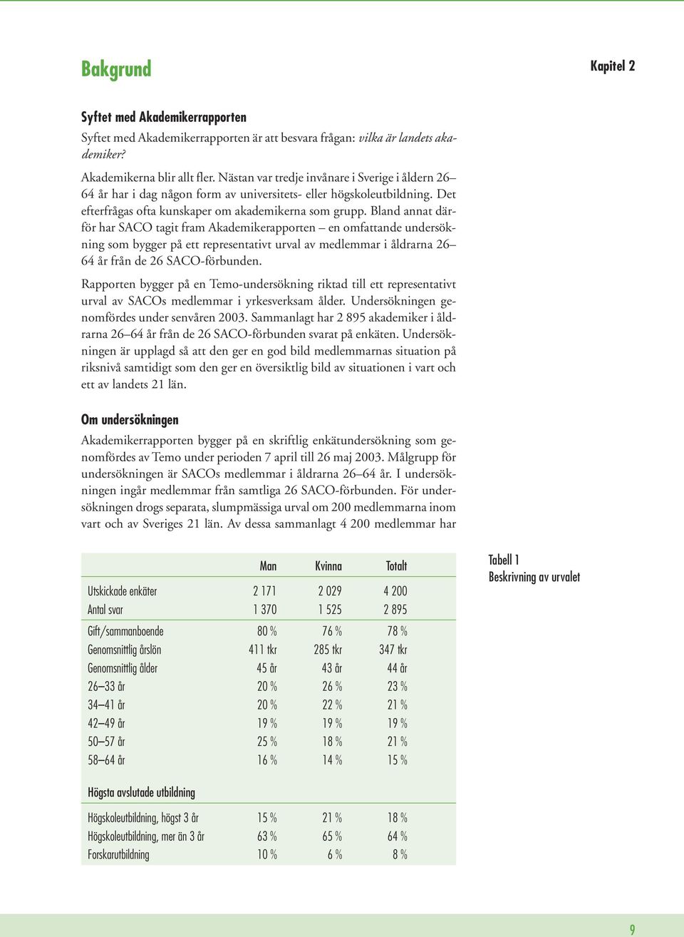 Bland annat därför har SACO tagit fram Akademikerapporten en omfattande undersökning som bygger på ett representativt urval av medlemmar i åldrarna 26 64 år från de 26 SACO-förbunden.