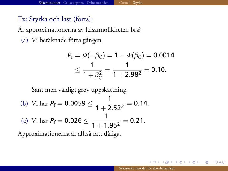 98 2 = 0.10. Sant men väldigt grov uppskattning. 1 (b) Vi har P f = 0.0059 1 + 2.