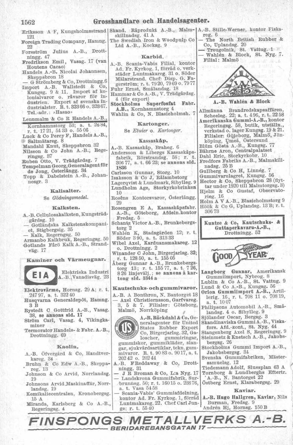 31 o. Söder _ G Strömberg & Co, Drottningg.6 Mälarstrand. Chef: Disp. G. Fa import A.-B. 'Wallstedt & CO, gerström; r. t. 7920, 7969 0.7977 Kungsg. 9 &,11. mport af ko' Fuhr Ernst, Smålandsg.