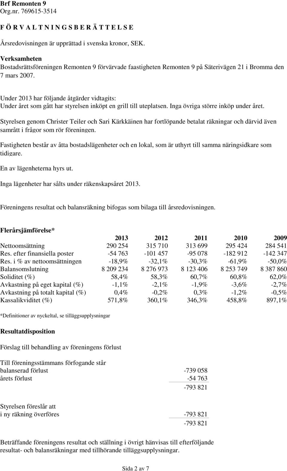 Under 2013 har följande åtgärder vidtagits: Under året som gått har styrelsen inköpt en grill till uteplatsen. Inga övriga större inköp under året.