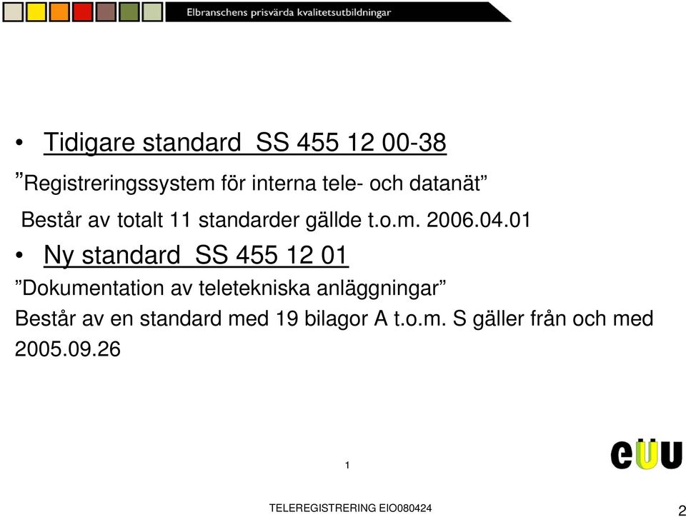 0 Ny standard SS 455 2 0 Dokumentation av teletekniska anläggningar Består