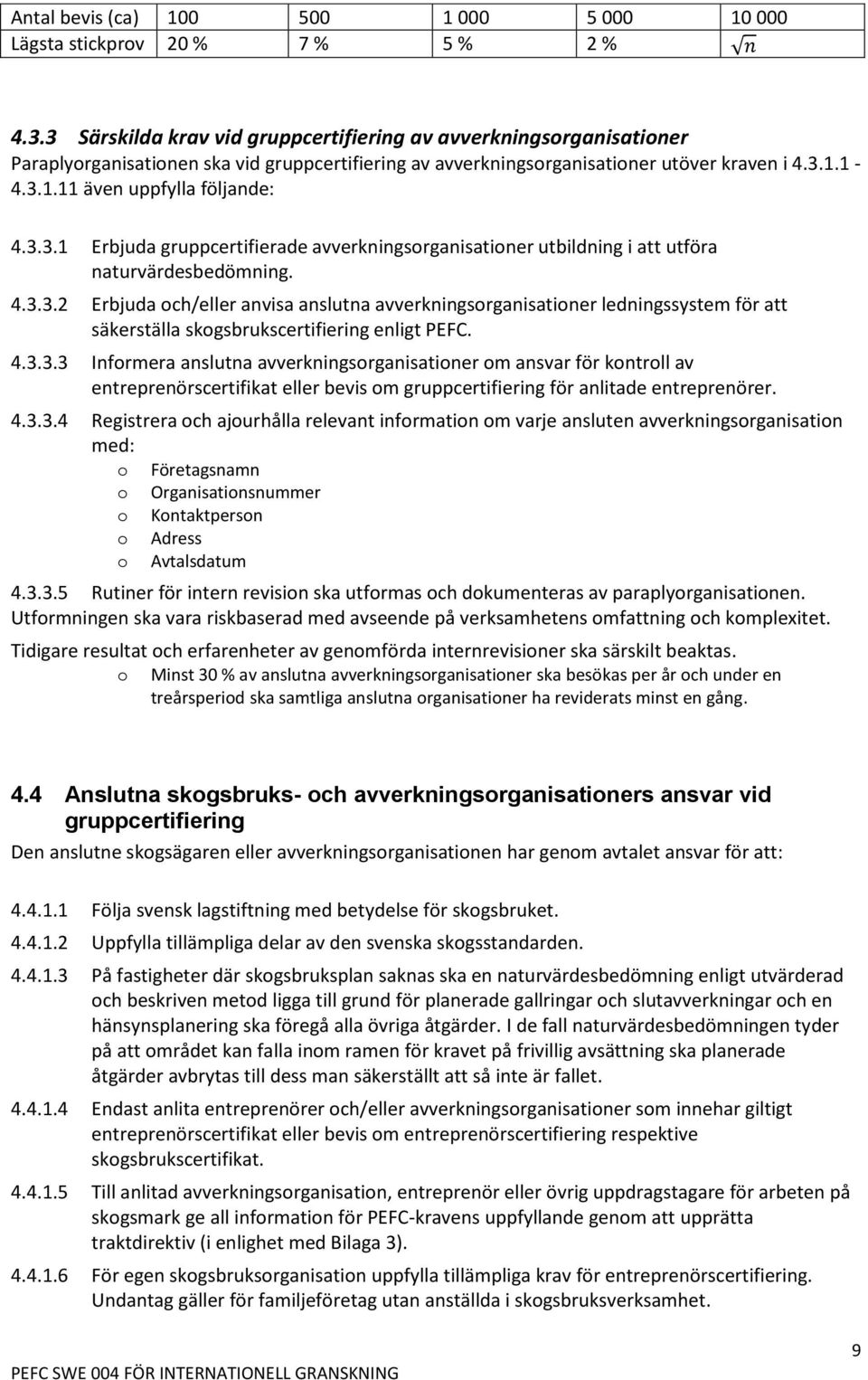 3.3.1 Erbjuda gruppcertifierade avverkningsorganisationer utbildning i att utföra naturvärdesbedömning. 4.3.3.2 Erbjuda och/eller anvisa anslutna avverkningsorganisationer ledningssystem för att säkerställa skogsbrukscertifiering enligt PEFC.