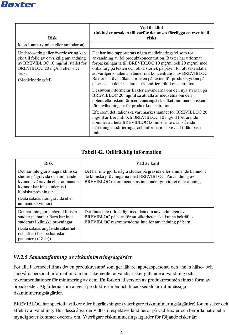 Baxter har utformat förpackningarna till BREVIBLOC 10 mg/ml och 20 mg/ml med olika färg på texten och olika storlek på påsen för att säkerställa att vårdpersonalen använder rätt koncentration av