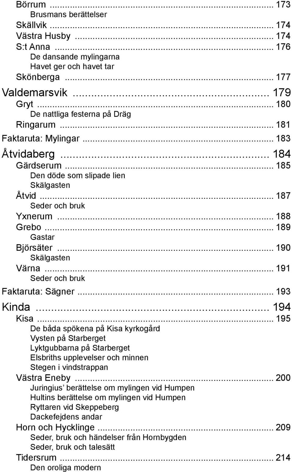 .. 189 Gastar Björsäter... 190 Skälgasten Värna... 191 Faktaruta: Sägner... 193 Kinda... 194 Kisa.