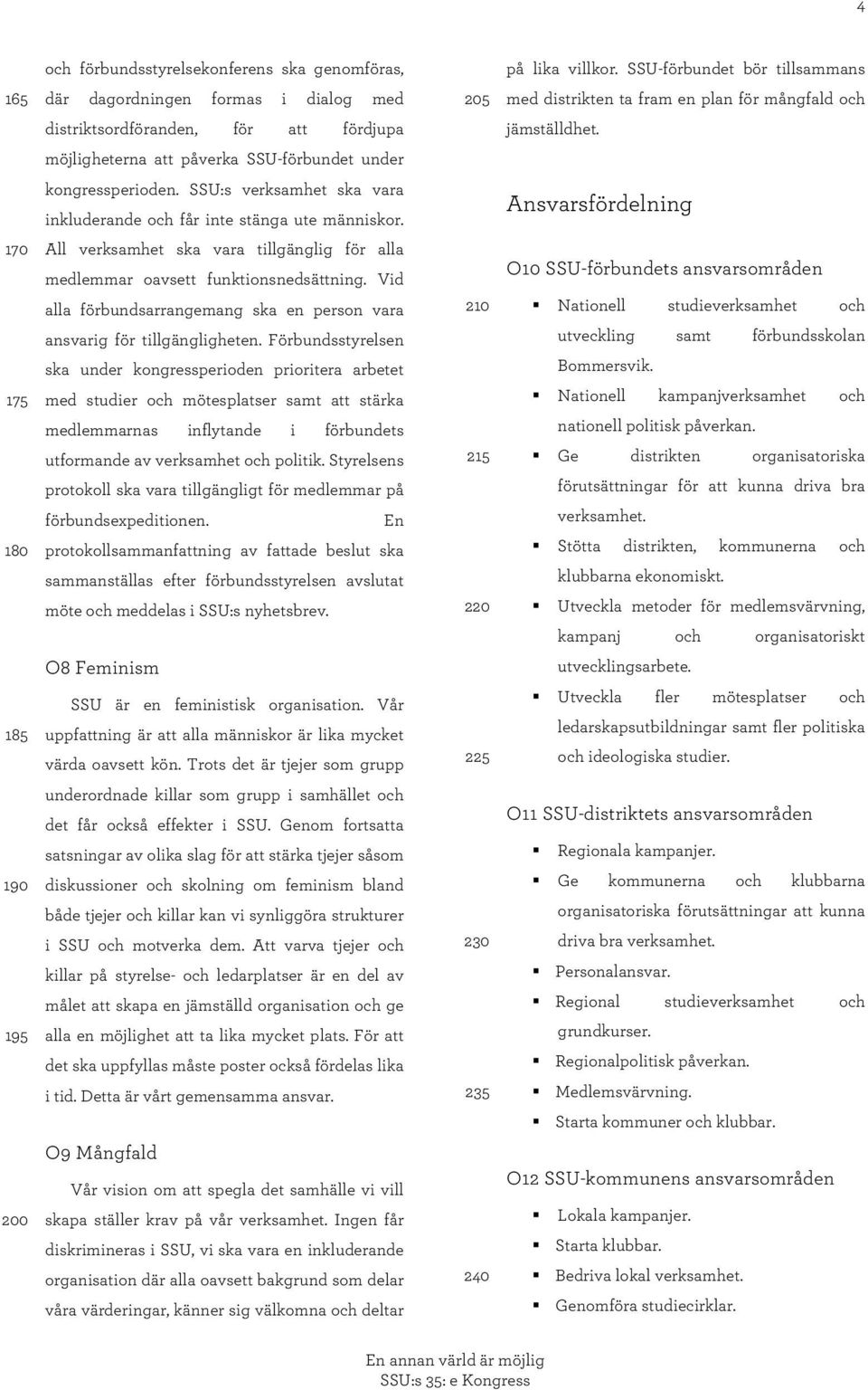 möjligheterna att påverka SSU-förbundet under kongressperioden. SSU:s verksamhet ska vara inkluderande och får inte stänga ute människor.