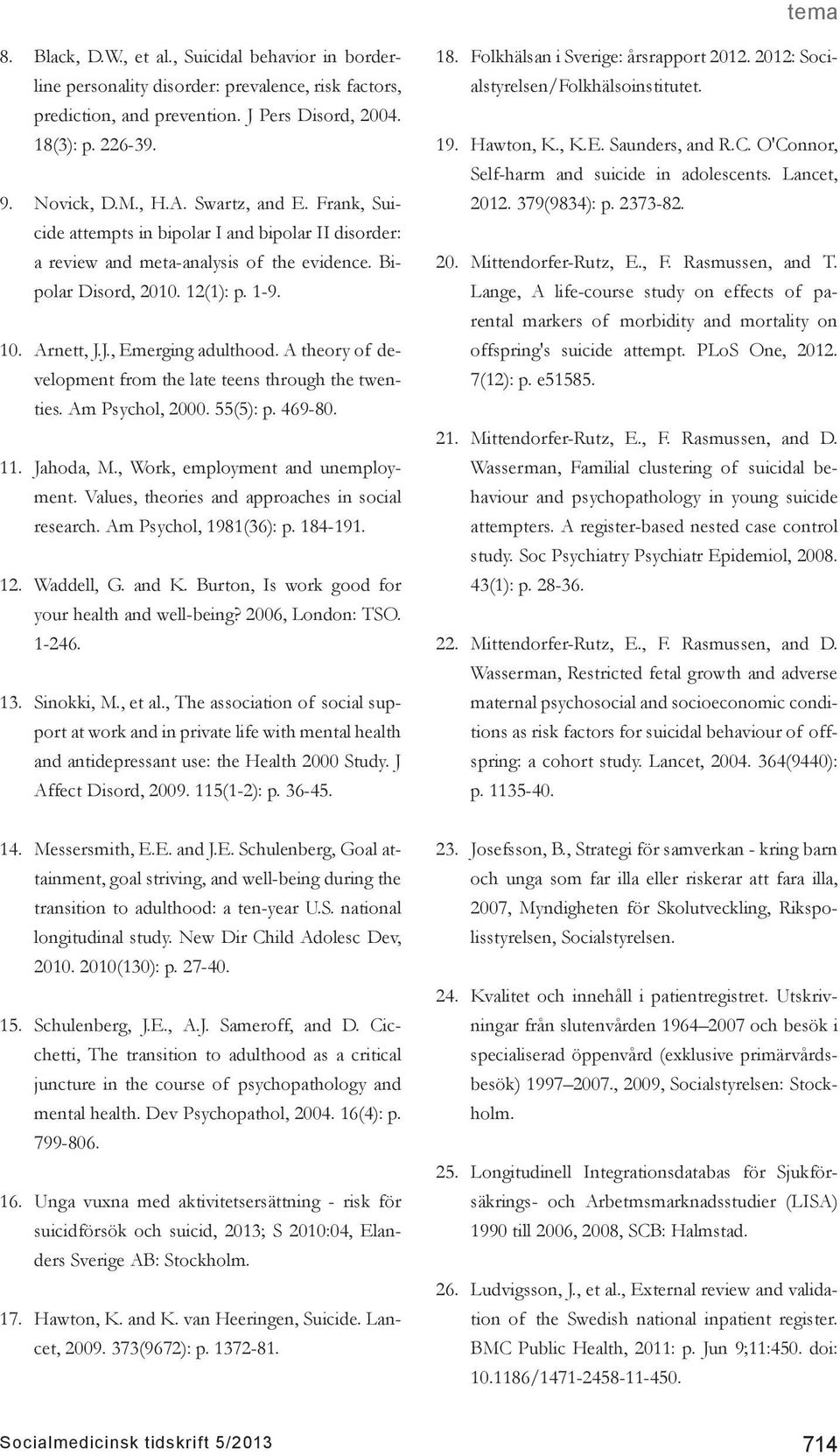 A theory of development from the late teens through the twenties. Am Psychol, 2000. 55(5): p. 469-80.. Jahoda, M., Work, employment and unemployment.