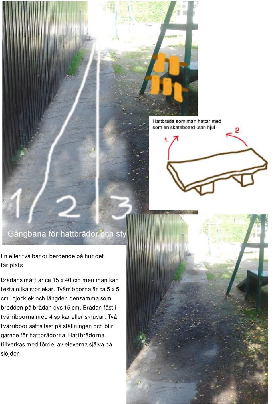 Tvärribborna är ca 5 x 5 cm i tjocklek och längden densamma som bredden på brädan dvs 15 cm.