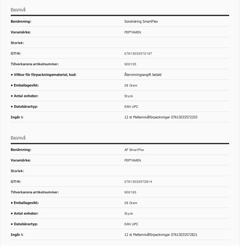 Mellannivåförpackningar 07613033572203 Basnivå AF SmartFlex GTIN: 07613033572814