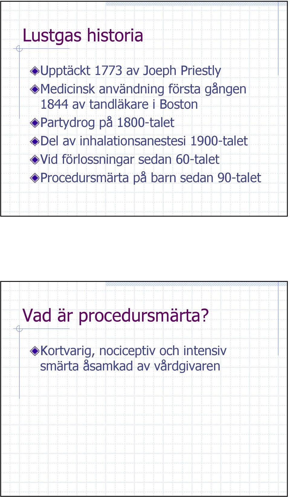 inhalationsanestesi 1900-talet Vid förlossningar sedan 60-talet Procedursmärta på