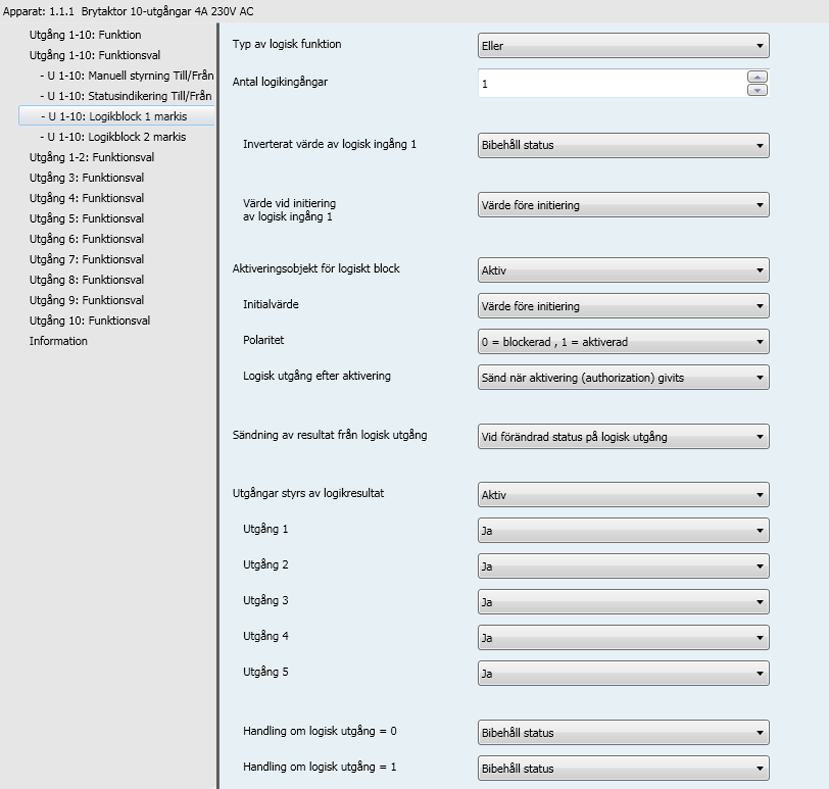 3.6.2 Logikblock : Markis Beteendet avgörs av följande parametrar: Obs!: Beskrivningen av parametrarna ges för logikblock 1.