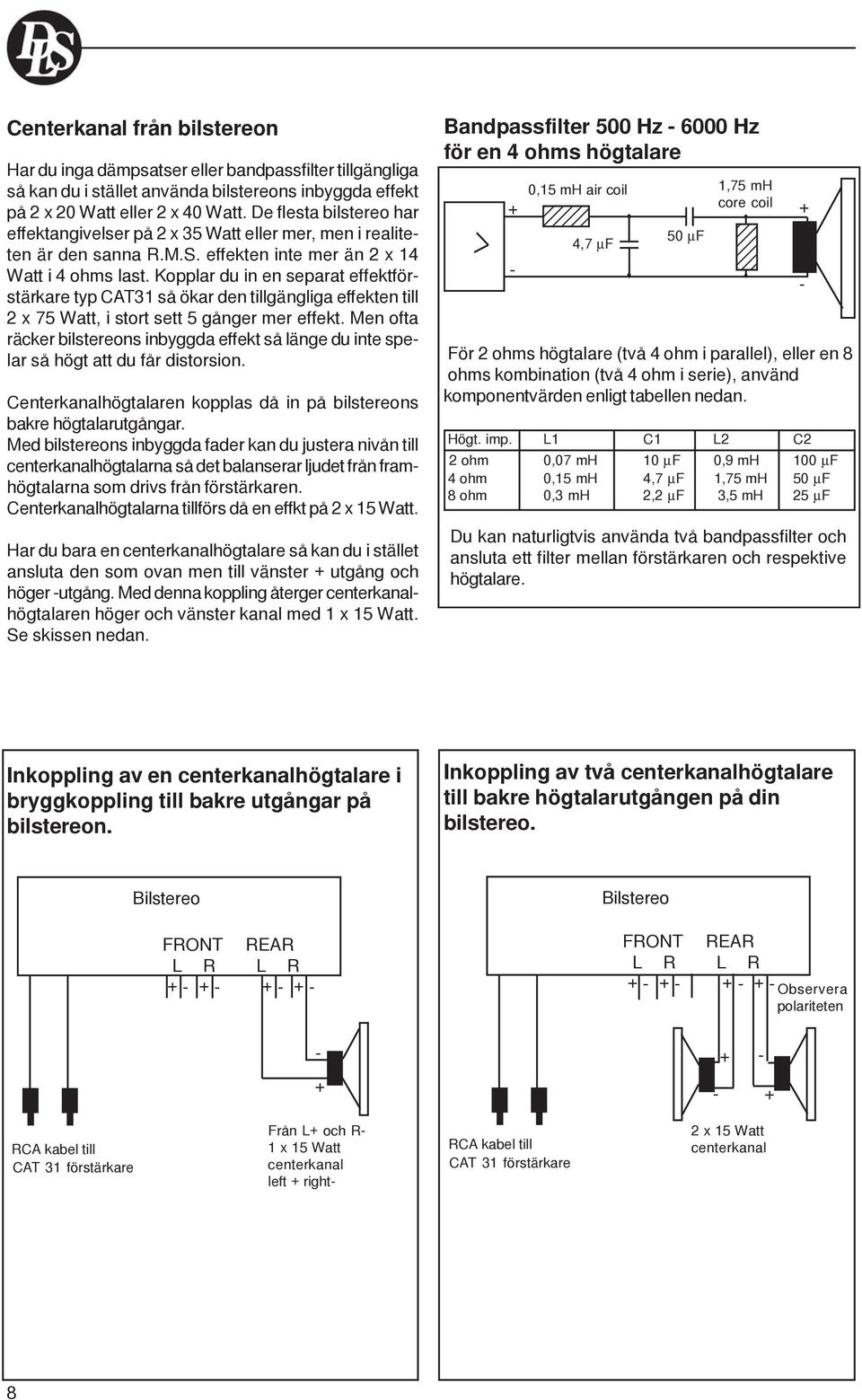 Kopplar du in en separat effektförstärkare typ CAT31 så ökar den tillgängliga effekten till 2 x 75 Watt, i stort sett 5 gånger mer effekt.