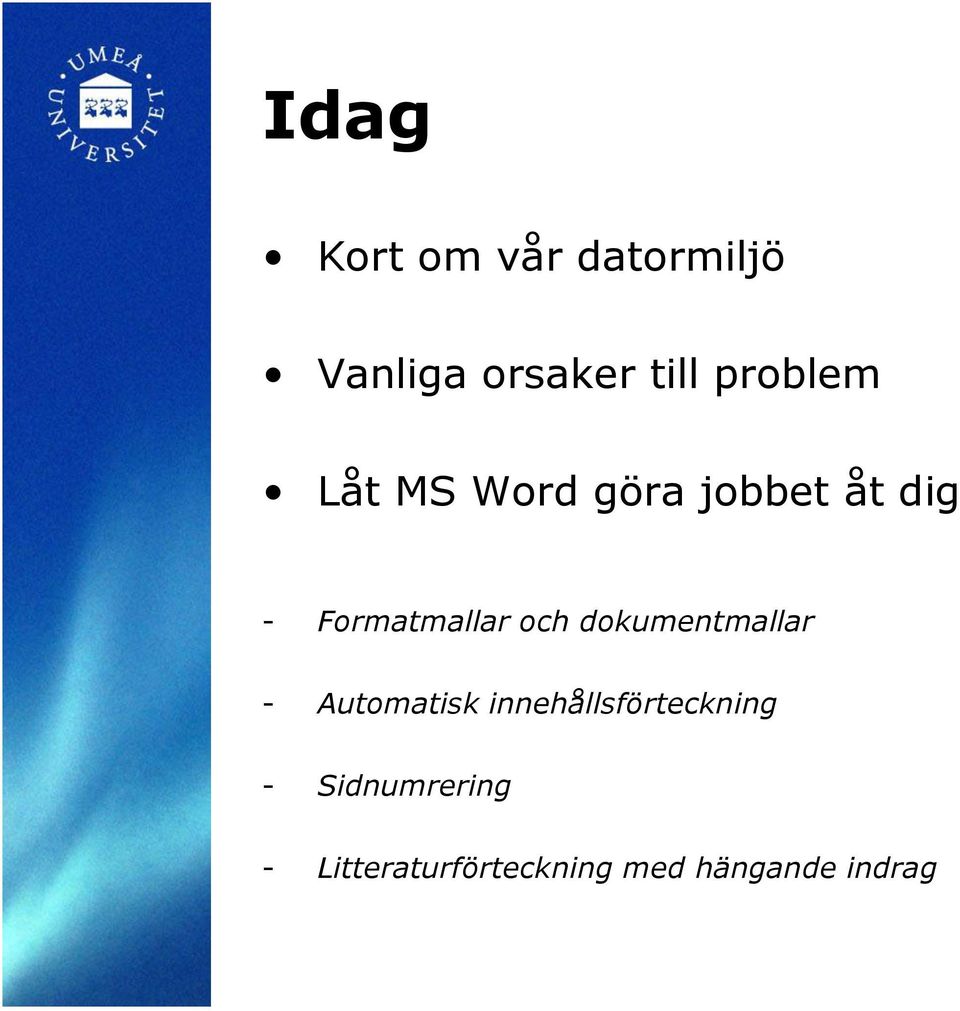 och dokumentmallar - Automatisk innehållsförteckning