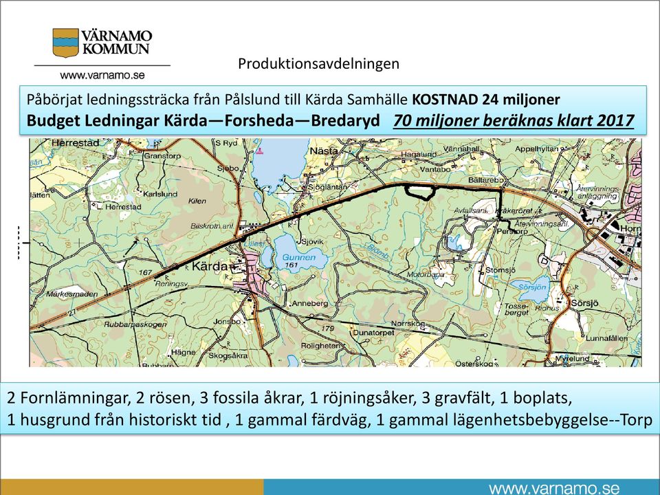 Fornlämningar, 2 rösen, 3 fossila åkrar, 1 röjningsåker, 3 gravfält, 1 boplats,