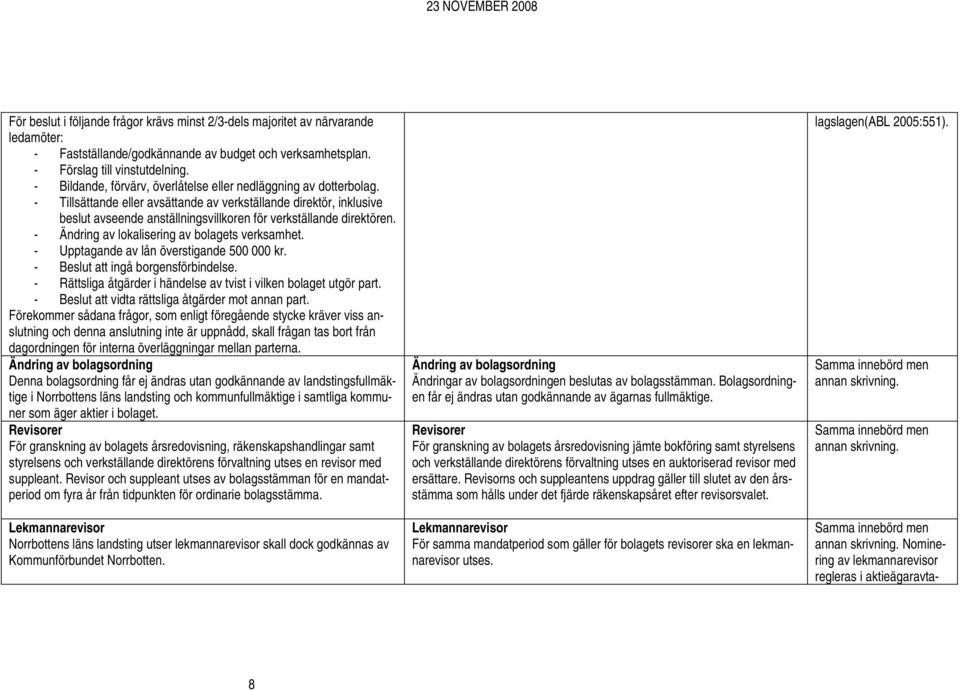 - Tillsättande eller avsättande av verkställande direktör, inklusive beslut avseende anställningsvillkoren för verkställande direktören. - Ändring av lokalisering av bolagets verksamhet.