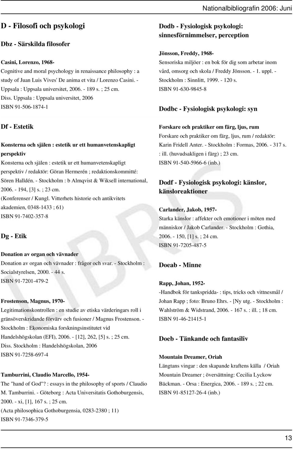 Uppsala : Uppsala universitet, 2006 ISBN 91-506-1874-1 Df - Estetik Konsterna och själen : estetik ur ett humanvetenskapligt perspektiv Konsterna och själen : estetik ur ett humanvetenskapligt