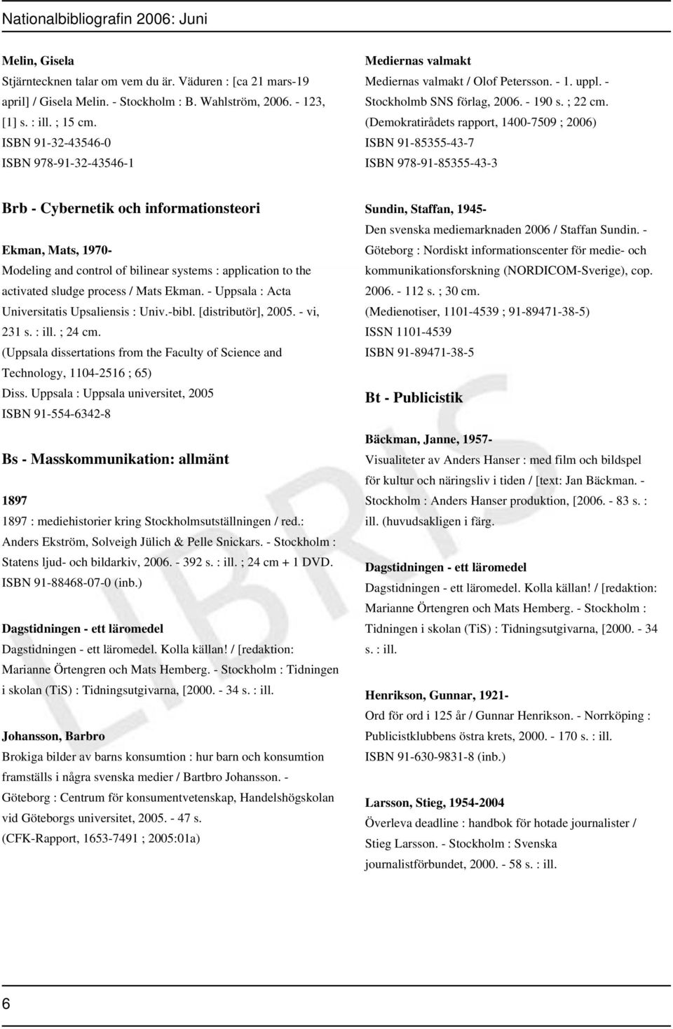 (Demokratirådets rapport, 1400-7509 ; 2006) ISBN 91-85355-43-7 ISBN 978-91-85355-43-3 Brb - Cybernetik och informationsteori Ekman, Mats, 1970- Modeling and control of bilinear systems : application