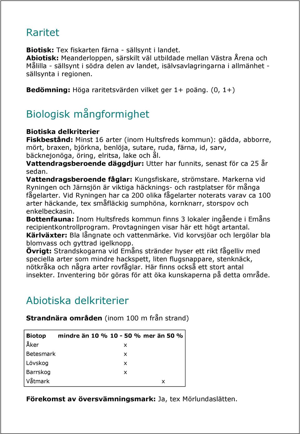 Bedömning: Höga raritetsvärden vilket ger 1+ poäng.