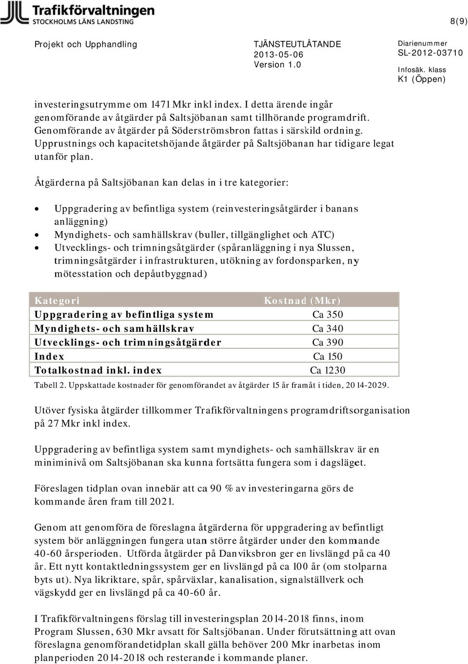 Upprustnings och kapacitetshöjande åtgärder på Saltsjöbanan har tidigare legat utanför plan.