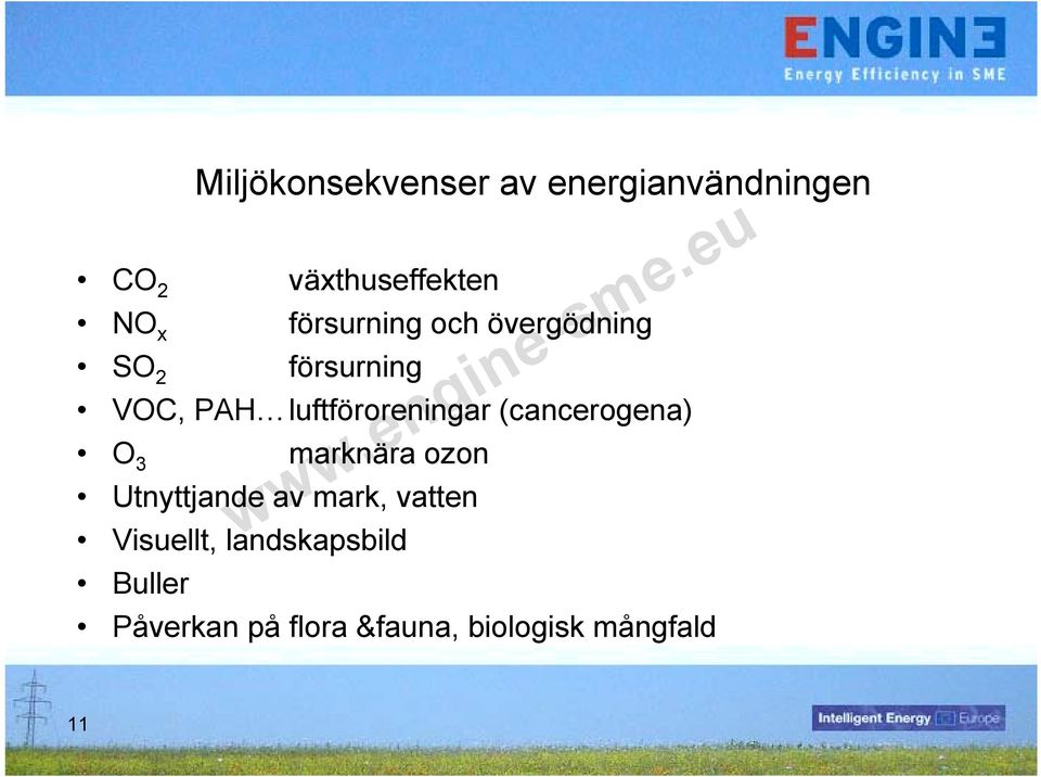 (cancerogena) O 3 marknära ozon Utnyttjande av mark, vatten