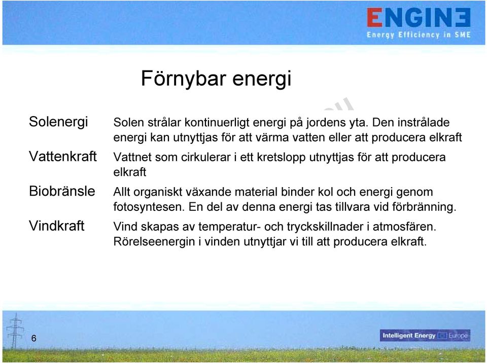 utnyttjas för att producera elkraft Allt organiskt växande material binder kol och energi genom fotosyntesen.