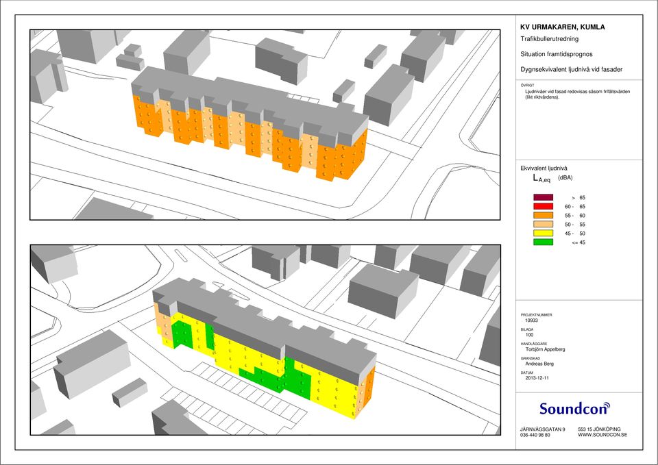 Ekvivalent ljudnivå L A,eq (dba) > 65 60-65 55-60 50-55 45-50 <= 45 PROJEKTNUMMER 10933