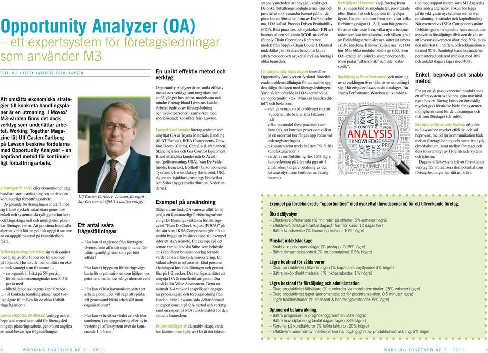 Working Together Magazine lät Ulf Casten Carlberg på Lawson beskriva fördelarna med Opportunity Analyzer en beprövad metod för kontinuerligt förbättringsarbete.