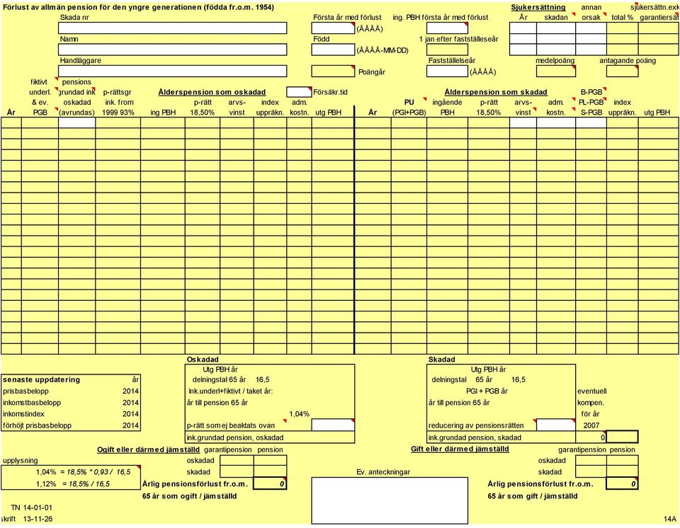 pensions underl. grundad ink. p-rättsgr Ålderspension som oskadad Försäkr.tid Ålderspension som skadad B-PGB & ev. oskadad ink. from p-rätt arvs- index adm. PU ingående p-rätt arvs- adm.