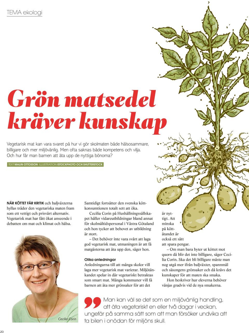 TEXT MALIN OTTOSSON ILLUSTRATION ISTOCKPHOTO OCH SHUTTERSTOCK NÄR KÖTTET FÅR KRITIK och baljväxterna hyllas träder den vegetariska maten fram som ett vettigt och prisvärt alternativ.