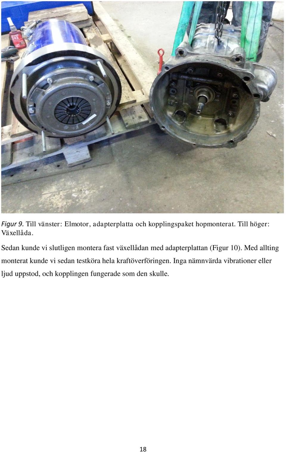 Sedan kunde vi slutligen montera fast växellådan med adapterplattan (Figur 10).