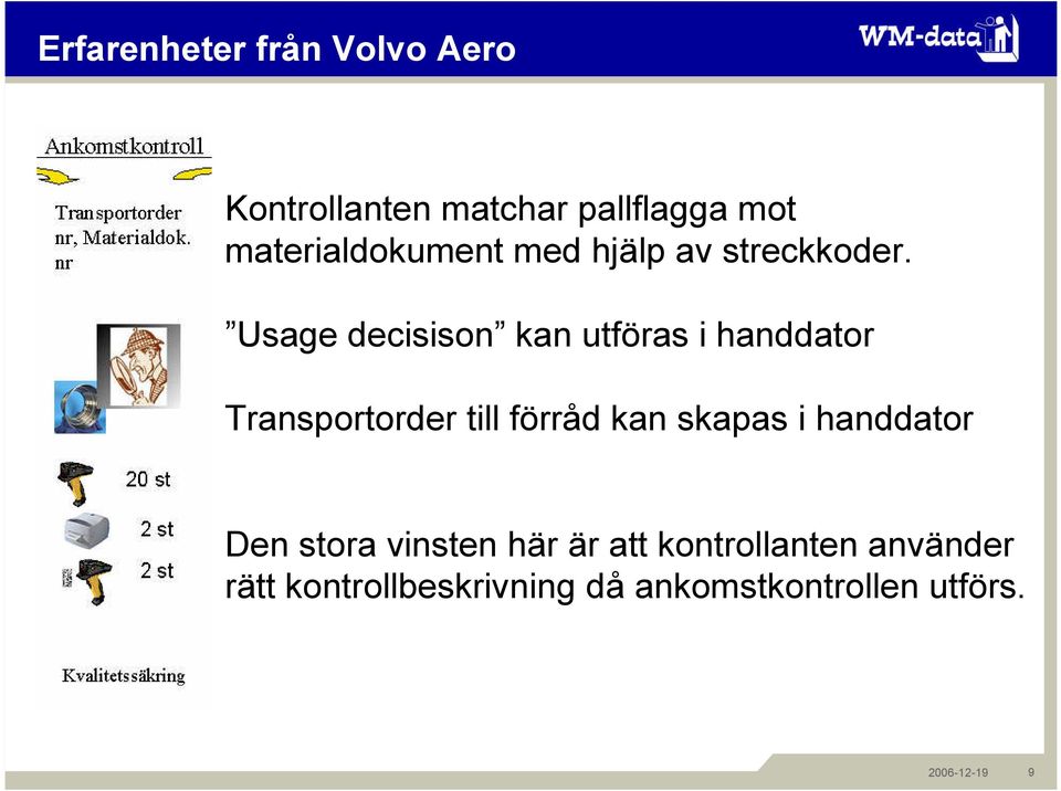 Usage decisison kan utföras i handdator Transportorder till förråd