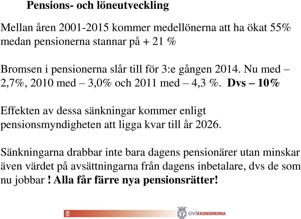 Dvs 10% Effekten av dessa sänkningar kommer enligt pensionsmyndigheten att ligga kvar till år 2026.