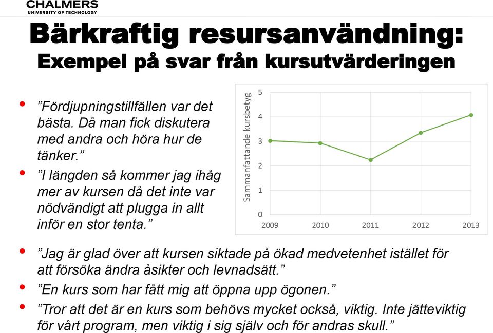 I längden så kommer jag ihåg mer av kursen då det inte var nödvändigt att plugga in allt inför en stor tenta.