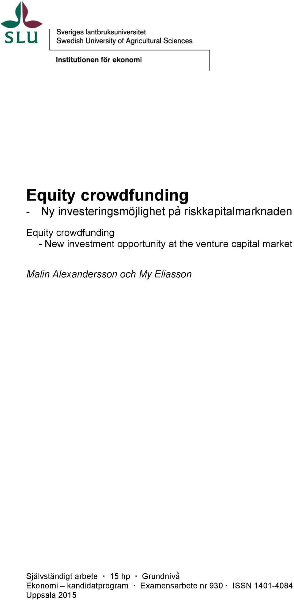 market Malin Alexandersson och My Eliasson Självständigt arbete 15 hp