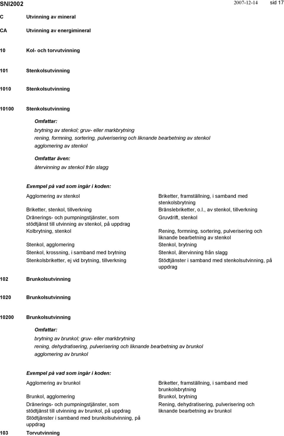 Dränerings- och pumpningstjänster, som stödtjänst till utvinning av stenkol, på uppdrag Kolbrytning, stenkol Stenkol, agglomering Stenkol, krossning, i samband med brytning Stenkolsbriketter, ej vid