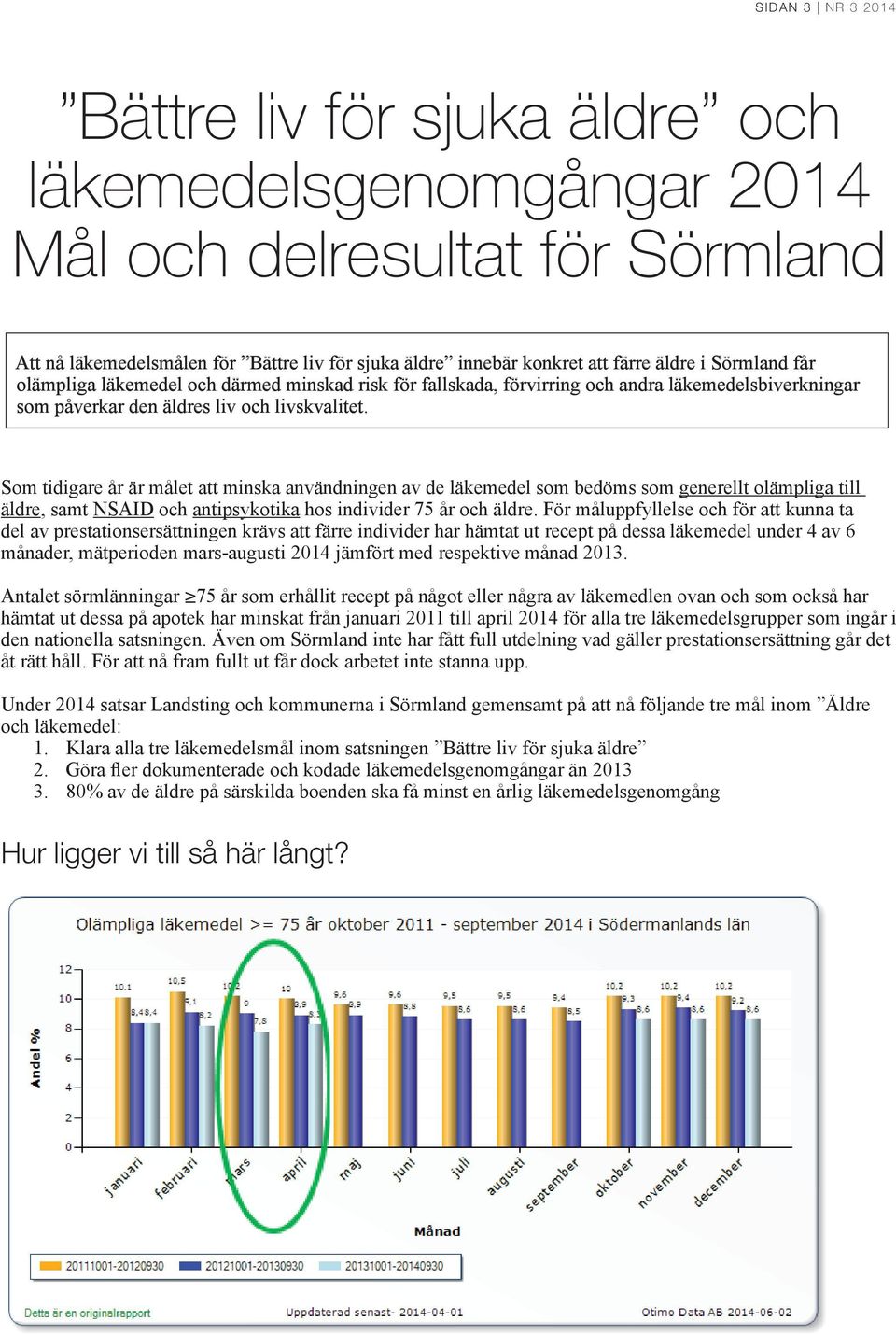 Som tidigare år är målet att minska användningen av de läkemedel som bedöms som generellt olämpliga till äldre, samt NSAID och antipsykotika hos individer 75 år och äldre.