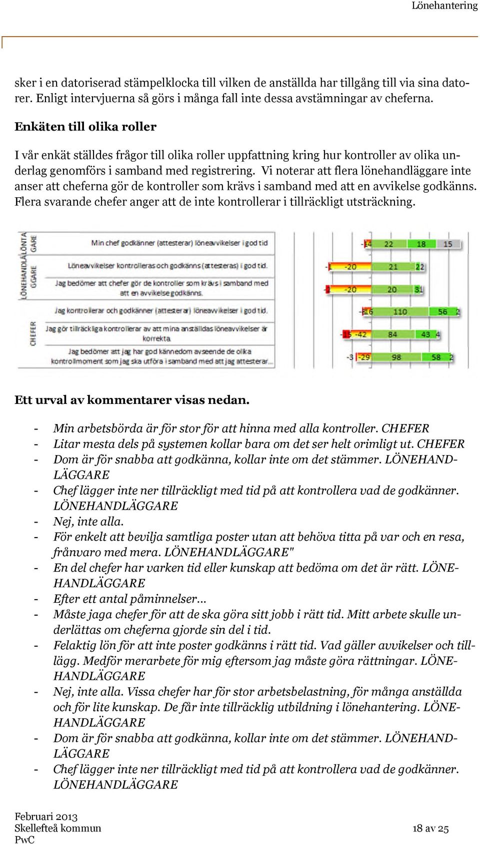 Vi noterar att flera lönehandläggare inte anser att cheferna gör de kontroller som krävs i samband med att en avvikelse godkänns.