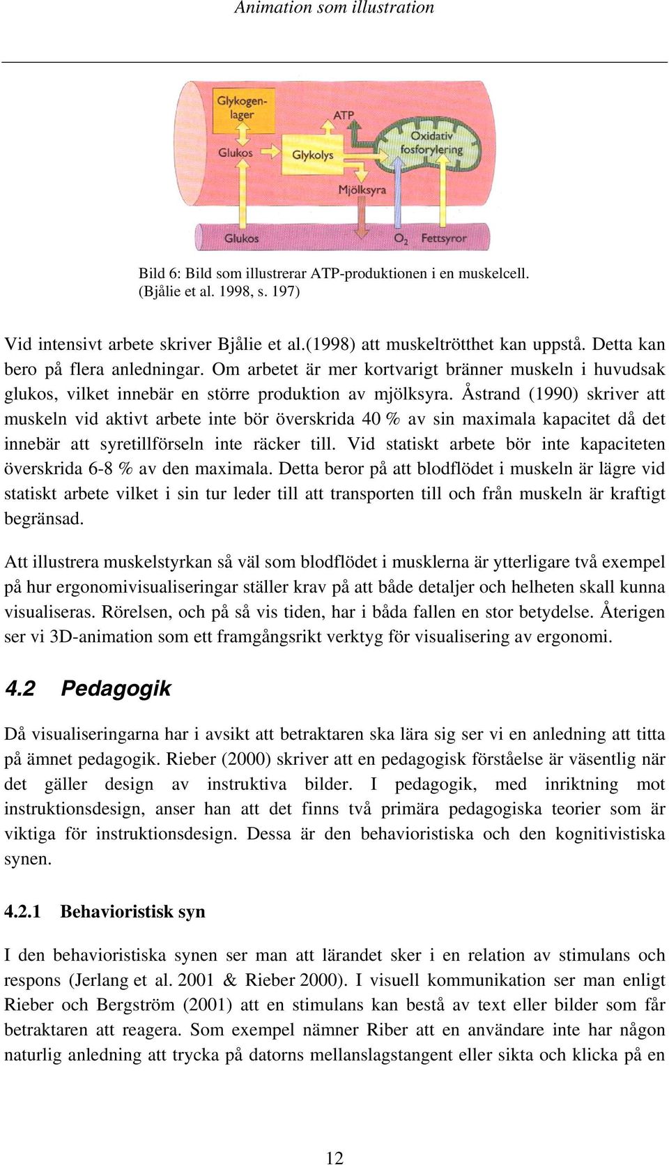 Åstrand (1990) skriver att muskeln vid aktivt arbete inte bör överskrida 40 % av sin maximala kapacitet då det innebär att syretillförseln inte räcker till.