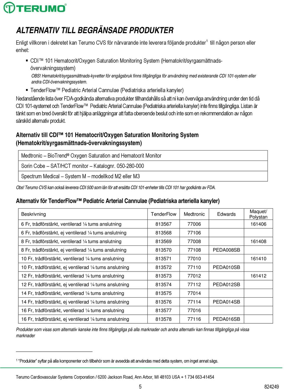 Hematokrit/syrgasmättnads-kyvetter för engågsbruk finns tillgängliga för användning med existerande CDI 101-system eller andra CDI-övervakningssystem.