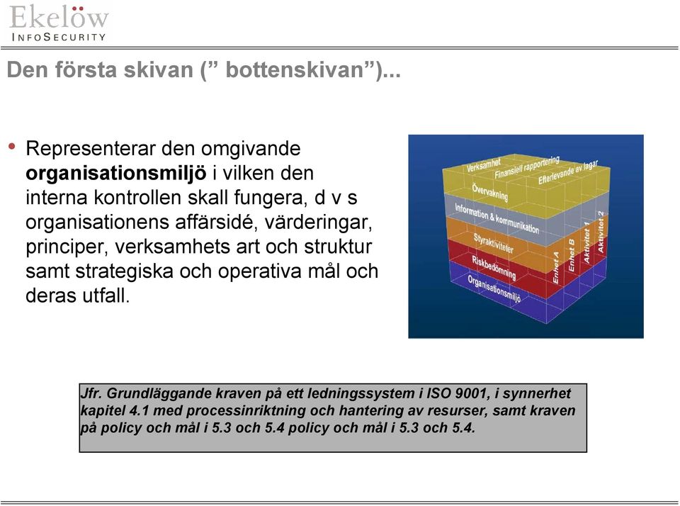 affärsidé, värderingar, principer, verksamhets art och struktur samt strategiska och operativa mål och deras utfall.