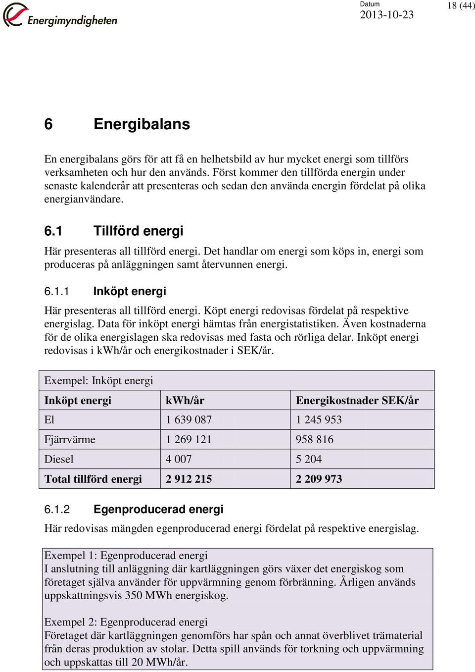 Det handlar om energi som köps in, energi som produceras på anläggningen samt återvunnen energi. 6.1.1 Inköpt energi Här presenteras all tillförd energi.