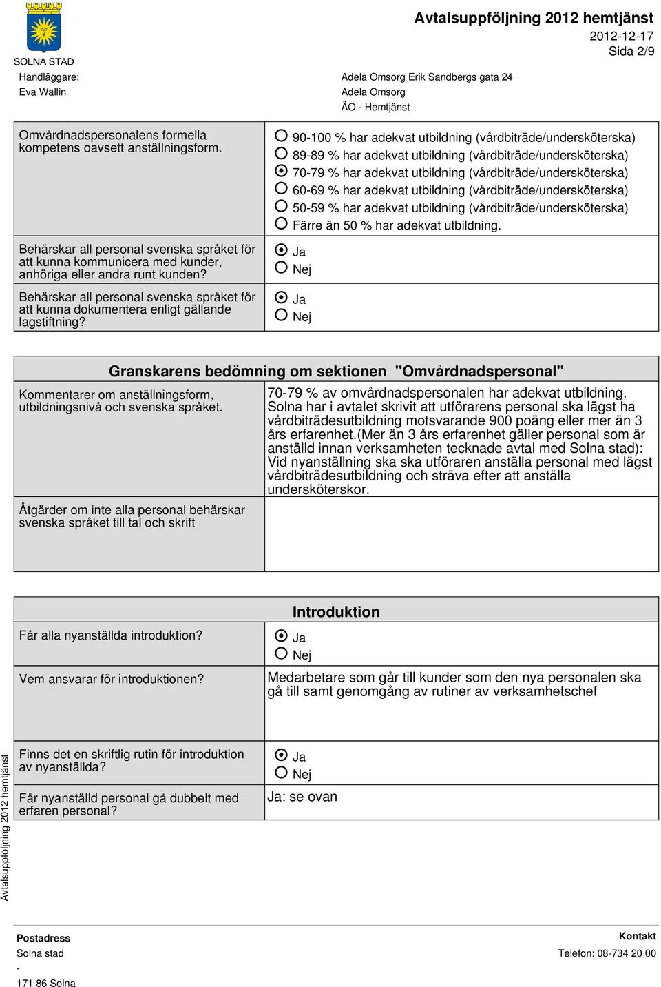 90100 % har adekvat utbildning (vårdbiträde/undersköterska) 8989 % har adekvat utbildning (vårdbiträde/undersköterska) 7079 % har adekvat utbildning (vårdbiträde/undersköterska) 6069 % har adekvat