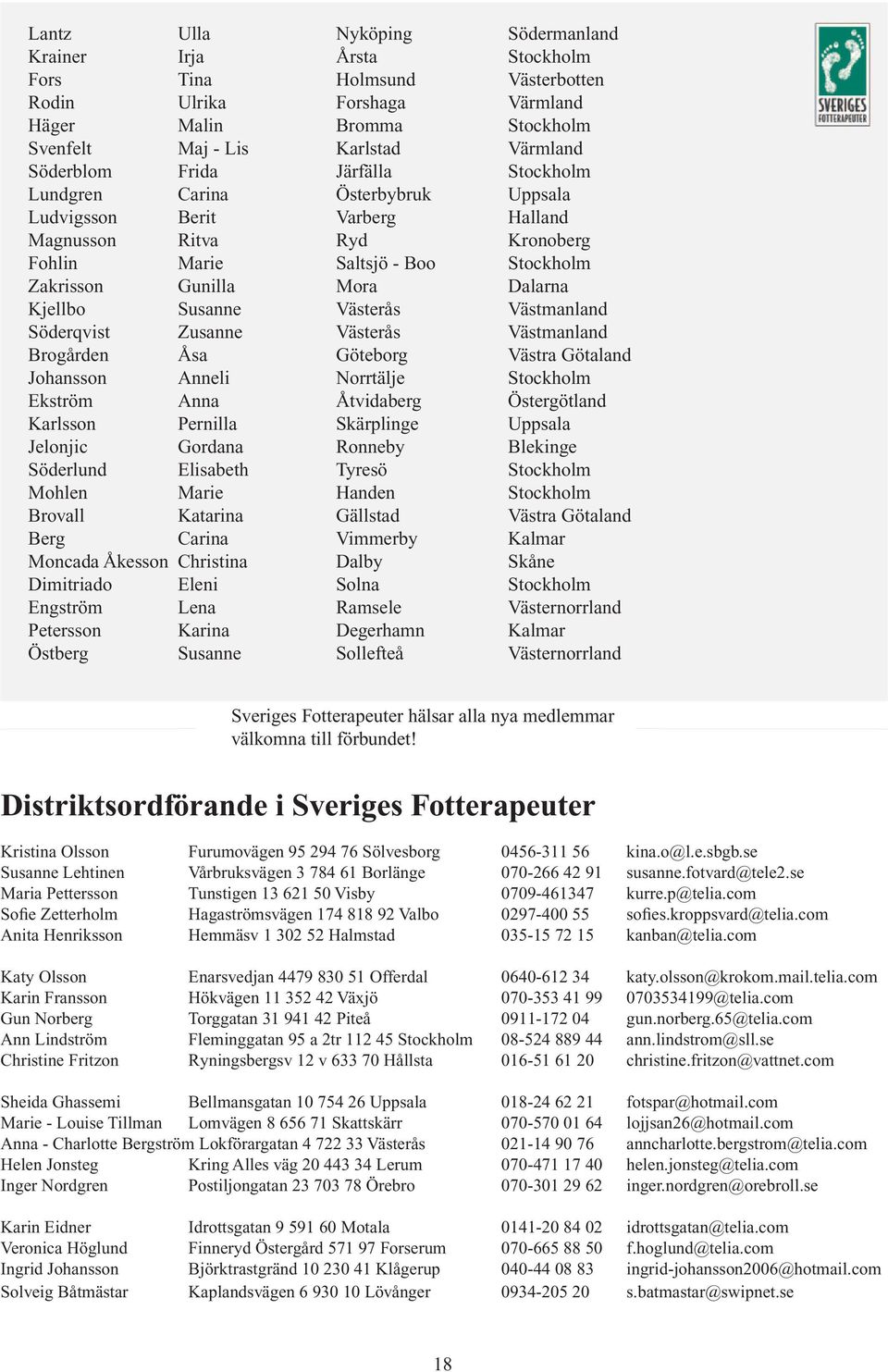 Dalarna Kjellbo Susanne Västerås Västmanland Söderqvist Zusanne Västerås Västmanland Brogården Åsa Göteborg Västra Götaland Johansson Anneli Norrtälje Stockholm Ekström Anna Åtvidaberg Östergötland