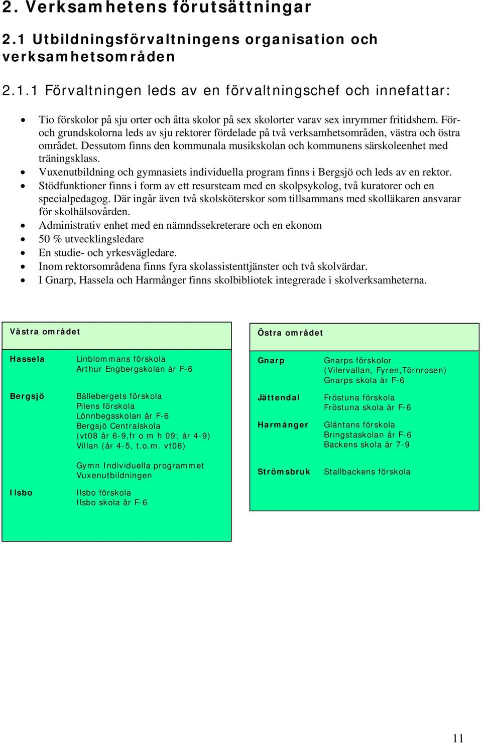 Vuxenutbildning och gymnasiets individuella program finns i Bergsjö och leds av en rektor. Stödfunktioner finns i form av ett resursteam med en skolpsykolog, två kuratorer och en specialpedagog.