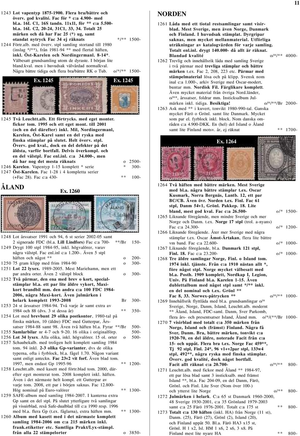 stpl samling stortand till 1980 (inslag */**), från 1981-94 ** med flertal häften, inkl. Öst-Karelen och Nordingermanl. 8-14*. Välbesatt grundsamling utom de dyraste. I början lite bland.kval.