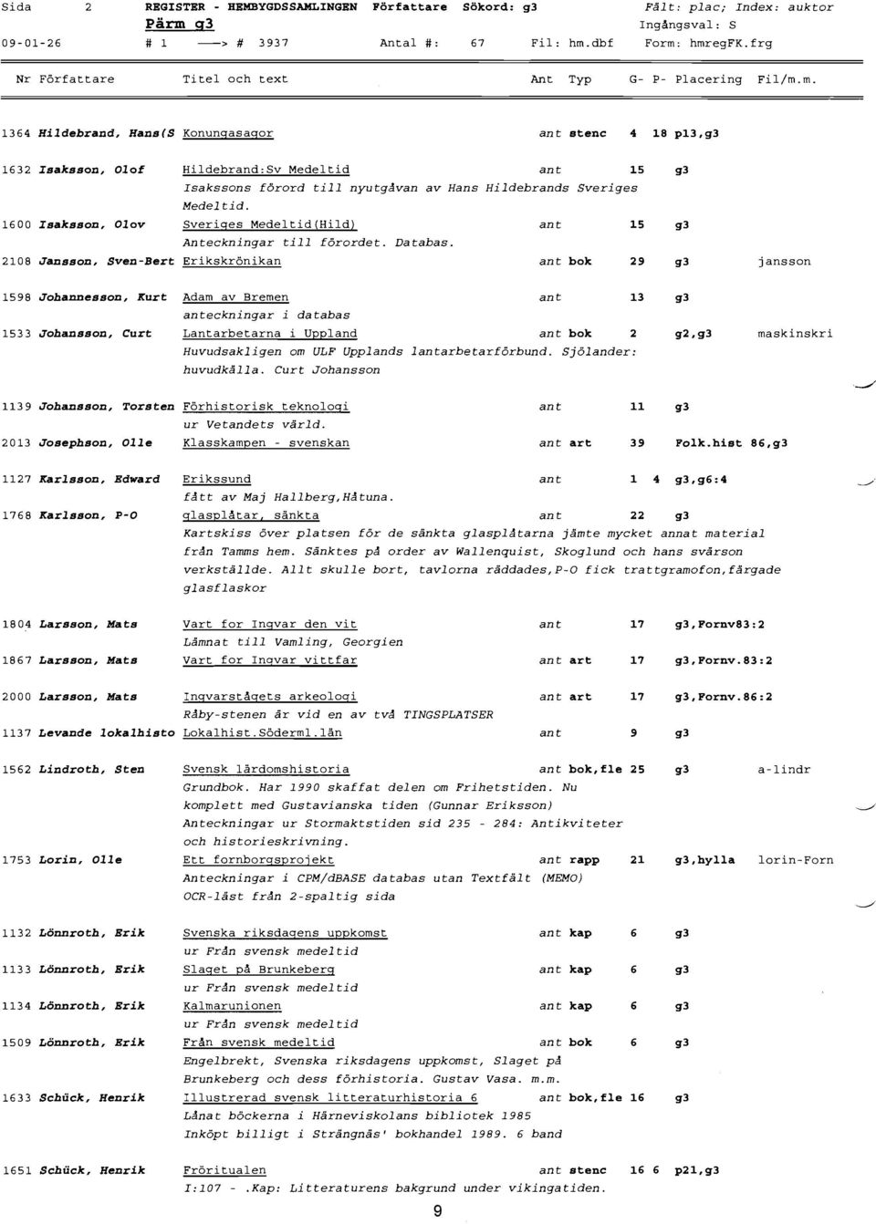 m. 1364 Hildebrand, Hans(S Konungasagor ant stenc 4 18 p13,g3 1632 Isaksson, Olof Hildebrand:Sv Medeltid ant 15 g3 Isakssons förord till nyutgåvan av Hans Hildebrands Sveriges Medeltid.