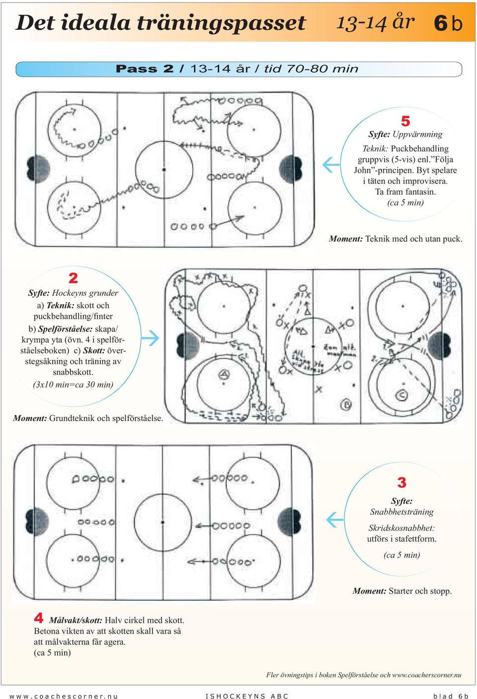 4 i spelförståelseboken) c) Skott: överstegsåkning och träning av snabbskott. (310 min=ca 30 min) Moment: Grundteknik och spelförståelse.